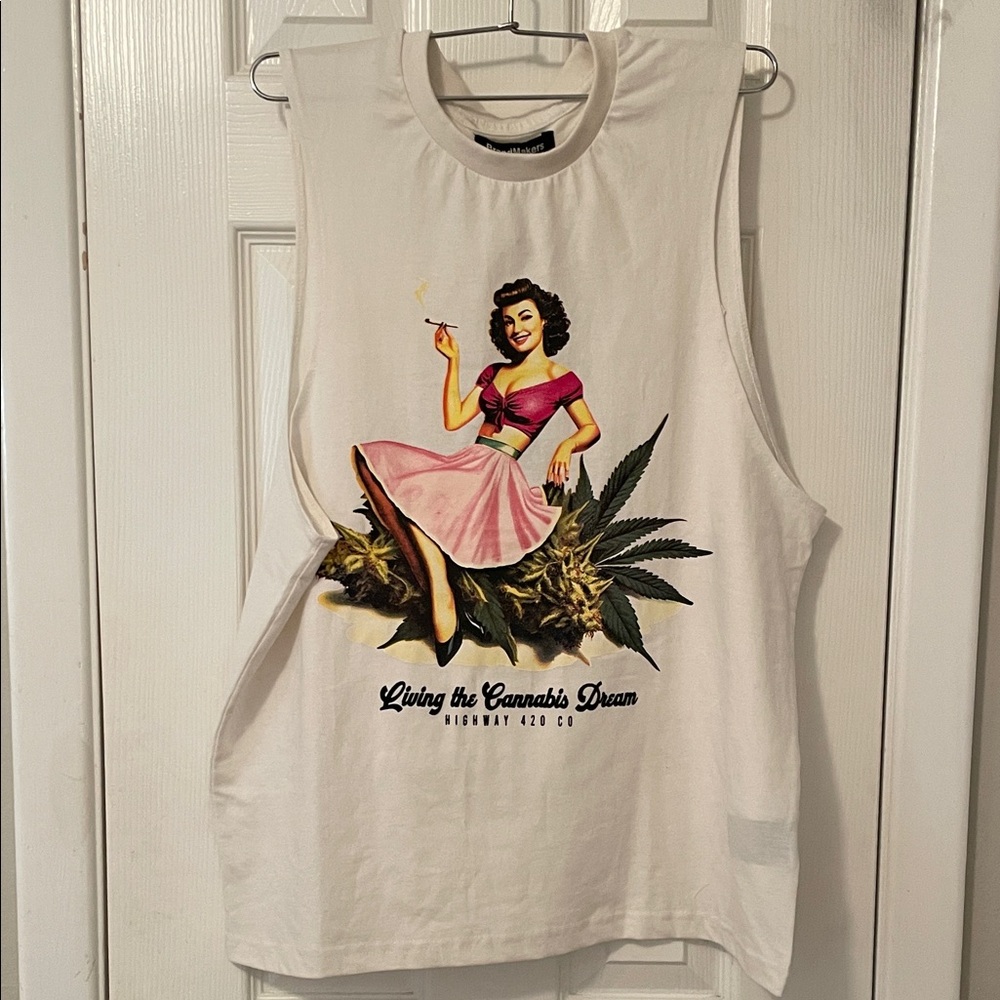 Retro White Graphic Muscle Tee